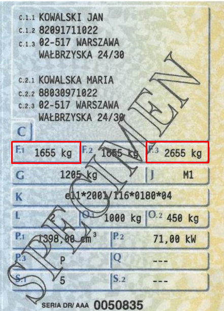 dowód rejestracyjny - wzór