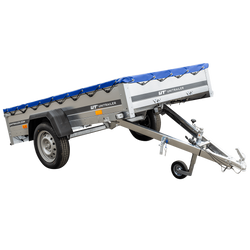 Przyczepka lekka 230x125 UNITRAILER GARDEN 230 KIPP ze stelażem H-0 i pokrowcem niebieskim
