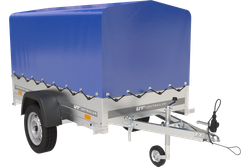 Przyczepka jednoosiowa 200x106 UNITRAILER GARDEN 200 KIPP ze stelażem H-800 i plandeką niebieską