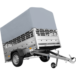 Przyczepka jednoosiowa na resorach  200x125 UNITRAILER GARDEN 201/R KIPP z burtami siatkowymi, stelażem H-800 i pokrowcem szarym