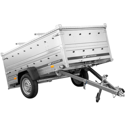 Przyczepka jednoosiowa 230x125 UNITRAILER GARDEN 230 KIPP z burtami BIS i pokrywą aluminiową