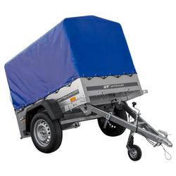Przyczepka lekka 150x106 UNITRAILER GARDEN 150 KIPP ze stelażem H-800 i plandeką niebieską