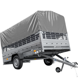 Przyczepka samochodowa 264x150 UNITRAILER GARDEN 265 KIPP z burtami siatkowymi, stelażem H-800 i pokrowcem szarym