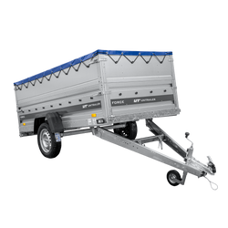 Przyczepka lekka 264x125 UNITRAILER FORCE 264 KIPP z burtami BIS, stelażem H-0 i pokrowcem niebieskim
