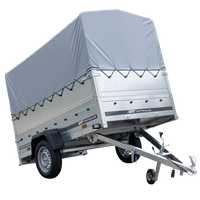 Przyczepka samochodowa na resorach  230x125 UNITRAILER GARDEN 230/R KIPP z burtami BIS, stelażem H-800 i pokrowcem szarym