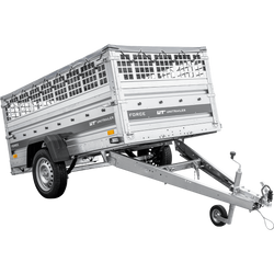 Przyczepka lekka na resorach 230x125 UNITRAILER FORCE 230/R KIPP z burtami siatkowymi, stelażem H-0 i pokrowcem szarym