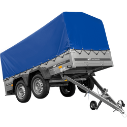 Przyczepka dwuosiowa 264x125 UNITRAILER GARDEN 264/2 KIPP ze stelażem H-800 i pokrowcem niebieskim
