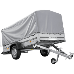 Przyczepka jednoosiowa na resorach 264x125 UNITRAILER GARDEN 264/R KIPP ze stelażem H-800 i plandeką szarą
