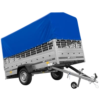 Przyczepka samochodowa na resorach 264x125 UNITRAILER GARDEN 264/R KIPP z burtami siatkowymi, stelażem H-800 i pokrowcem niebieskim
