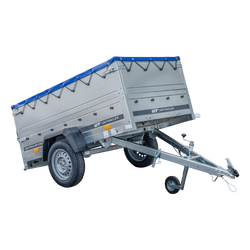 Przyczepka jednoosiowa 200x106 UNITRAILER GARDEN 200 KIPP z burtami BIS i plandeką niebieską