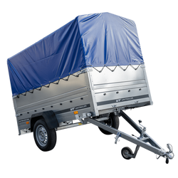 Przyczepka lekka 230x125 UNITRAILER GARDEN 230 KIPP z burtami BIS, stelażem H-800 i pokrowcem niebieskim
