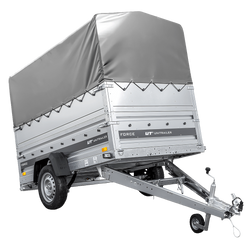 Przyczepka jednoosiowa na resorach 230x125 UNITRAILER FORCE 230/R KIPP z burtami BIS, stelażem H-800 i pokrowcem szarym