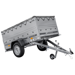 Przyczepka jednoosiowa 200x106 UNITRAILER GARDEN 200 KIPP z burtami BIS, stelażem H-0 i pokrowcem szarym