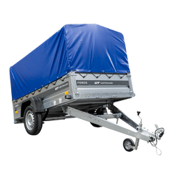 Przyczepka samochodowa na resorach 230x125 UNITRAILER FORCE 230/R KIPP ze stelażem H-800 i pokrowcem niebieskim