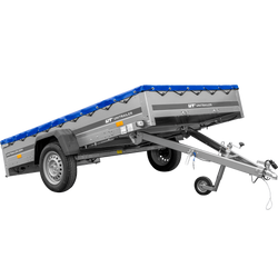 Przyczepka jednoosiowa 264x150 UNITRAILER GARDEN 265 KIPP ze stelażem H-0 i pokrowcem niebieskim