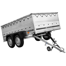 Przyczepka dwuosiowa 264x150 UNITRAILER GARDEN 265/2 KIPP z burtami BIS, stelażem H-0 i pokrowcem szarym