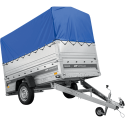 Przyczepka samochodowa 230x125 UNITRAILER FORCE 230 KIPP z burtami BIS, stelażem H-800 i pokrowcem niebieskim