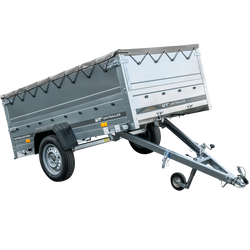 Przyczepka jednoosiowa 230x125 UNITRAILER GARDEN 230 KIPP z burtami BIS, stelażem H-0 i pokrowcem szarym