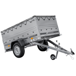Przyczepka samochodowa 200x106 UNITRAILER GARDEN 200 KIPP z burtami BIS i pokrowcem szarym