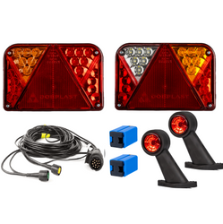 Zestaw świateł: lampy tylne DOBPLAST DPT35 LED + obrysowe FRISTOM FT-009 LED + wiązka MANTES 4,5m 7PIN