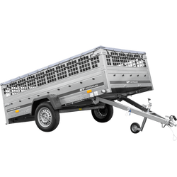 Przyczepka lekka na resorach 264x150 UNITRAILER GARDEN 265/R KIPP z burtami siatkowymi, stelażem H-0 i pokrowcem szarym