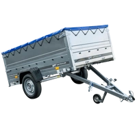 Przyczepka samochodowa na resorach 230x125 UNITRAILER GARDEN 230/R KIPP z burtami BIS, stelażem H-0 i pokrowcem niebieskim