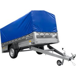 Przyczepka jednoosiowa na resorach 264x125 UNITRAILER FORCE 264/R KIPP ze stelażem H-800 i pokrowcem niebieskim