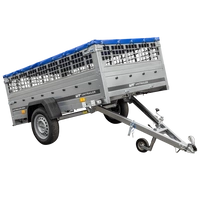 Przyczepka jednoosiowa na resorach 264x125 UNITRAILER GARDEN 264/R KIPP z burtami siatkowymi, stelażem H-0 i plandeką niebieską