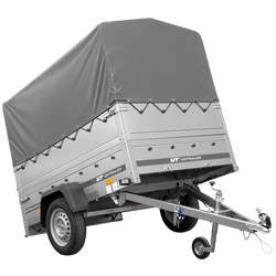 Przyczepka samochodowa 200x125 UNITRAILER GARDEN 201 KIPP z burtami BIS, stelażem H-800 i pokrowcem szarym