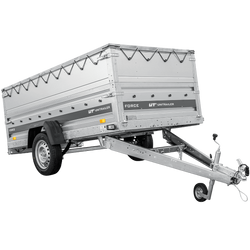 Przyczepka jednoosiowa na resorach 264x125 UNITRAILER FORCE 264/R KIPP z burtami BIS, stelażem H-0 i plandeką szarą
