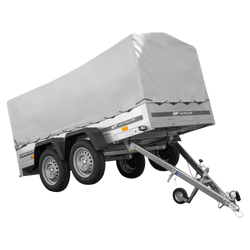 Przyczepka dwuosiowa 264x125 UNITRAILER GARDEN 264/2 KIPP ze stelażem H-800 i pokrowcem szarym