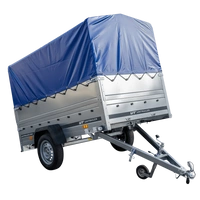 Przyczepka jednoosiowa na resorach 230x125 UNITRAILER GARDEN 230/R KIPP z burtami BIS, stelażem H-800 i pokrowcem niebieskim