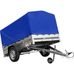 Przyczepka jednoosiowa na resorach 200x125 UNITRAILER GARDEN 201/R KIPP  ze stelażem H-800 i plandeką niebieską