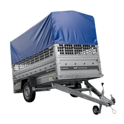 Przyczepka samochodowa 264x125 UNITRAILER FORCE 264 KIPP z burtami siatkowymi, stelażem H-800 i pokrowcem niebieskim
