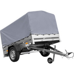 Przyczepka jednoosiowa na resorach 200x125 UNITRAILER GARDEN 201/R KIPP  ze stelażem H-800 i plandeką szarą