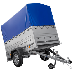 Przyczepka samochodowa 200x106 UNITRAILER GARDEN 200 KIPP z burtami BIS, stelażem H-800 i pokrowcem niebieskim
