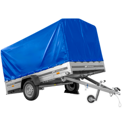 Przyczepka samochodowa na resorach 264x150 UNITRAILER GARDEN 265/R KIPP ze stelażem H-1100 i pokrowcem niebieskim