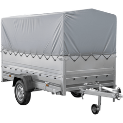 Przyczepka lekka 264x125 UNITRAILER GARDEN 264 KIPP z burtami BIS, stelażem H-800 i pokrowcem szarym