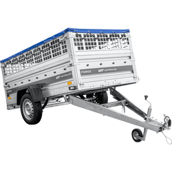 Przyczepka lekka na resorach 230x125 UNITRAILER FORCE 230/R KIPP z burtami siatkowymi, stelażem H-0 i pokrowcem niebieskim