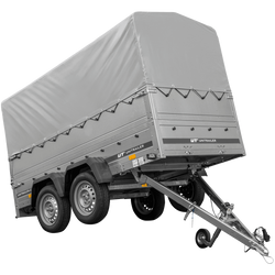 Przyczepka dwuosiowa 264x125 UNITRAILER GARDEN 264/2 KIPP z burtami BIS, stelażem H-800 i pokrowcem szarym