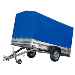 Przyczepka samochodowa 264x125 UNITRAILER GARDEN 264 KIPP ze stelażem H-1100 i pokrowcem niebieskim