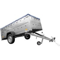 Przyczepka jednoosiowa na resorach 264x125 UNITRAILER GARDEN 264/R KIPP z burtami BIS, stelażem H-0 i plandeką niebieską