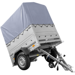 Przyczepka jednoosiowa 150x106 UNITRAILER GARDEN 150 KIPP z burtami BIS, stelażem H-800 i pokrowcem szarym