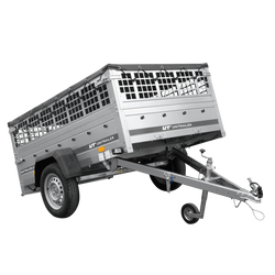 Przyczepka jednoosiowa 200x125 UNITRAILER GARDEN 201 KIPP z burtami siatkowymi i pokrowcem szarym