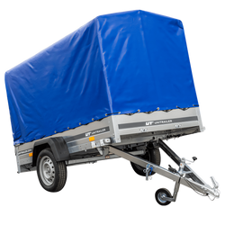 Przyczepka samochodowa 230x125 UNITRAILER GARDEN 230 KIPP ze stelażem H-1100 i pokrowcem niebieskim