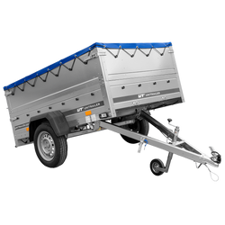 Przyczepka samochodowa 200x125 UNITRAILER GARDEN 201 KIPP z burtami BIS i plandeką niebieską
