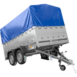 Przyczepka lekka 264x150 UNITRAILER GARDEN 265/2 KIPP z burtami BIS, stelażem H-800 i pokrowcem niebieskim