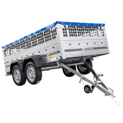Przyczepka lekka 264x150 UNITRAILER GARDEN 265/2 KIPP z burtami siatkowymi, stelażem H-0 i pokrowcem niebieskim