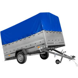 Przyczepka jednoosiowa 264x150 UNITRAILER GARDEN 265 KIPP z burtami BIS, stelażem H-800 i pokrowcem niebieskim