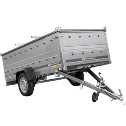 Przyczepka jednoosiowa na resorach 264x125 UNITRAILER GARDEN 264/R KIPP z burtami BIS i pokrywą aluminiową